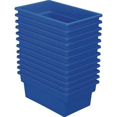 a stack of blue plastic cups sitting on top of each other