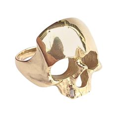 This skull will sit proudly on any of your fingers! Designed and fabricated by Alex Jacques Designs, each hand sculpted ring is cast in solid 14k yellow gold with a cast-in-place natural baguette cut diamond (tooth) and finished by hand. The diamond will be around 6 points. Variations will naturally occur due to the process and the customized nature of each ring. Yours will be truly one-of-a-kind! Memento mori as well as mourning jewelry were popular in the 17th through 19th centuries to remind Custom Straight Razors, Memento Mori Skull, Diamond Teeth, Baguette Cut Diamond, Skull Ring, American Diamond, 14k Gold Ring, Baguette Cut, Memento Mori