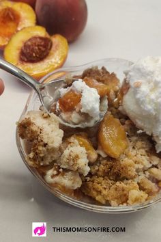 peach cobbler in a bowl with a scoop of ice cream Cake Mix Cobbler 3 Ingredients, Cobbler With Cake Mix Easy, Mixed Fruit Cobbler, Mango Cobbler, Canned Mango, Cake Mix Cobbler, 3 Ingredient Desserts, Boxed Cake Mixes Recipes, Berry Cobbler