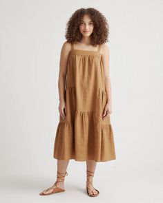 100% European Linen Trapeze Midi Dress Cashmere Dress, Wide Leg Linen Pants, European Linens, Quince Dresses, Organic Linens, Linen Women, Linen Clothes, Golden Brown, Favorite Dress