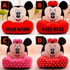 mickey mouse pillow with custom name and image on the front, back, and sides