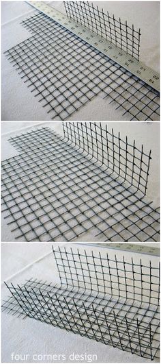 three different views of wire mesh on the ground