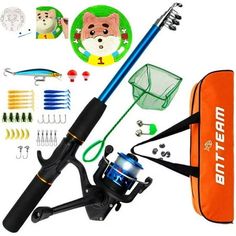 a fishing rod and reel with accessories