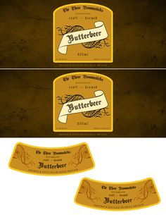 two different labels with the words butterbeeer on them