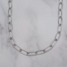 Silver Plated Thick Paperclip Link Necklace - Approx. Length: 18" - Chain Length: 0.81" - Spring Ring - Siver Trendy Silver Chain Necklace With Rectangular Links, Trendy Silver Paperclip Chain Necklace, Trendy Silver Necklace With Paperclip Chain, Chic Silver Oval Link Chain Necklace, Trendy Silver Oval Link Chain Necklace, Chic Silver Chain Necklace With Rectangular Links, Chic Silver Necklace With Rectangular Links, Modern Silver Paperclip Chain Necklace, Silver Metal Paperclip Chain Necklace