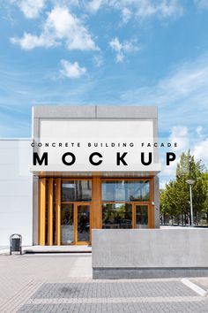 a concrete building with the words mock up on it