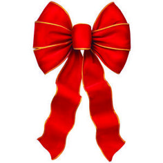 a red bow with gold trim on it