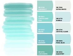 the shades of blue and green are shown in this color chart