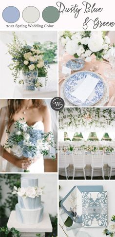 the wedding color scheme is blue and white