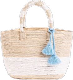 Casual White Shoulder Bag With Tassels, White Tassel Shoulder Bag For Travel, Blue Tassel Shoulder Bag For Summer, Blue Shoulder Bag With Tassels For Summer, White Summer Beach Bag With Tassels, White Tassel Shoulder Bag For Daily Use, White Shoulder Bag With Tassels For Daily Use, White Beach Bag With Tassels For Summer, Blue Summer Shoulder Bag With Tassels