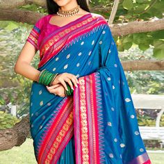 Blue colored saree is made from paithani banarasi silk fabric which is highlighted with beautiful weaving and tassels border as shown. comes along unstitched paithani banarasi silk blouse piece which you can customise as per your design/style. Occasion - You can wear this saree for festivals, functions and ideal for any fashionista. Note:- the actual product may differ slightly in color and design from the one illustrated in the images when compared with computer or mobile screen. Blue Semi-stitched Saree With Border, Festive Blue Saree With Border, Bollywood Style Blue Traditional Wear With Border, Blue Banarasi Silk Saree With Border, Blue Traditional Wear With Border For Puja, Paithani Silk Traditional Wear With Border, Blue Paithani Silk Saree For Festivals, Paithani Silk Traditional Wear With Border For Ceremonies, Blue Paithani Silk Traditional Wear For Navratri