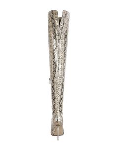 Take a walk on the wild side with these Faux Leather Snake Print Tall Stiletto Boots! Made from high-quality faux leather, these boots feature a bold snake print design and a tall stiletto heel, perfect for those who love to take risks and make a statement. Step out in style and confidence with these boots that exude adventure and daring! Wearing these stunning long heel boots with a snake print will make you stand out from the crowd. The all-over pattern is striking and distinctive, the heels w Long Heel Boots, Long Boots With Heels, Blue Jean Romper, Knee High Stiletto Boots, Metallic High Heels, Metallic Heels, Stiletto Boots, Boost Your Confidence, Judy Blue Jeans