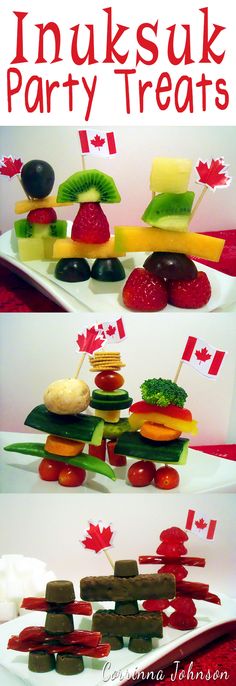 an image of some food that is on a white plate and in the middle there are canadian flags