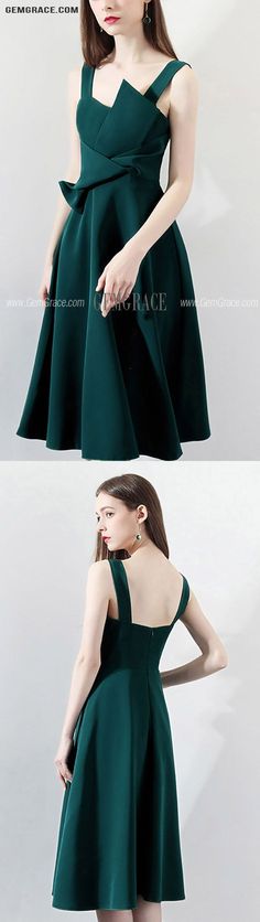 Dark Green Pleated Aline Party Dress with Straps Trendy Dress Styles, Wrap Dress Midi, Best Wedding Guest Dresses, Cheap Homecoming Dresses, Homecoming Dresses Long, Short Party Dress, Wrap Dresses, Formal Dresses Short, Formal Party Dress