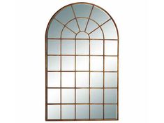 a large arched window with a glass pane on the top and bottom part, in gold