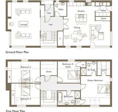 two floor plans for the first and second story homes, with their own living areas