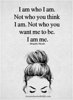 a woman with her eyes closed and the words i am who i am not who you think