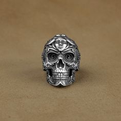 Gothic Punk Silver Men Ring, Biker Silver Ring Skull with Art Nouveau Style, Biker Skull Ring, Baroque Style Biker Jewelry, Birthday Gift   Made of 925 silver and handcrafted by hand, this ring is not only an accessory piece that complements your daily elegance, but also has details that will reflect your character and style. It is also a great gift to give to your loved ones on their special days. At SavisSilver, we always give importance to the satisfaction of our customers, we recommend you t Black Punk Skull Ring Collectible, Black Punk Style Skull Ring Collectible, Collectible Symbolic Skull Ring For Halloween, Black Skull Ring For Biker Events, Punk Style Skull Ring For Halloween Collectible, Silver Punk Skull Ring, Gothic Silver Skull Ring For Biker Events, Silver Skull Ring For Biker Events And Halloween, Vintage Black Skull Ring