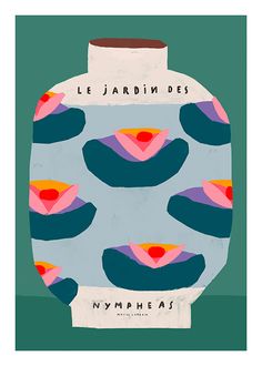 a colorful vase with the words le jardin des nympheas on it