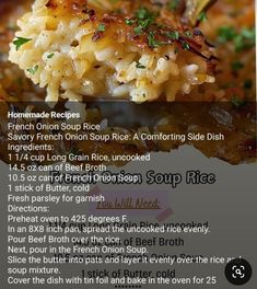 the recipe for chicken and rice casserole is shown