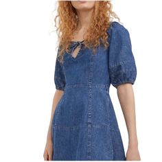 Nwot H&M Divided Women’s Blue Short Jean Denim Keyhole Back Tie Puff Sleeve Dress Size Small S Size: Small | Color: Blue | Fabric: %100 Cotton Item Id: 278-00 Spring Denim Dress By H&m, H&m Denim Dresses For Spring, H&m Spring Denim Dress, Palm Tree Dress, Short Jean, Dress H&m, Tie Front Cardigan, Knitted Bodycon Dress, Puff Sleeve Dress