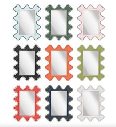 four different colored frames with mirrors on them