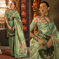 Sea Green colored saree is made from art silk fabric which is highlighted with beautiful weaving work and tassels border as shown. comes along unstitched art silk blouse piece which you can customise as per your design/style. Occasion - You can wear this saree for parties, festivals, functions and ideal for any fashionista. Note:- The actual product may differ slightly in color and design from the one illustrated in the images when compared with computer or mobile screen. Designer Green Pre-draped Saree With Motifs, Green Dola Silk Saree With Motifs, Designer Meenakari Saree In Pista Green, Pista Green Motifs Saree For Diwali, Designer Green Saree With Motifs, Green Meenakari Paithani Silk Set, Woven Art, Art Silk Sarees, Mobile Screen