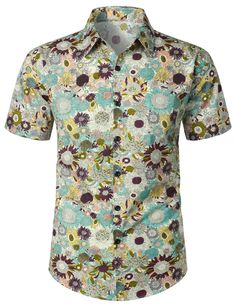 Trendy vintage style fully cotton Vintage Floral Short Sleeve Hawaiian Shirt is perfect for summer activities. Its lightweight breathable and comfy fabric with a regular fit. Machine wash no bleach low iron shirt. it's perfect for summer wardrobe collections for those looking for vacation daily leisure and party wear. Specification: 100% Cotton Lightweight, Breathable fabric with great comfort Regular fit Machine wash cold; Tumble dry low; Low iron; No bleach Perfect for summer activities such as vacation, leisure, sun beach, travel, concerts, streetwear, music festivals, and themed parties. Garments, especially those of cotton may see slight shrinkage after washing Size Chart: Green Cotton Hawaiian Shirt For Spring, Spring Green Cotton Hawaiian Shirt, Green Collared Shirt For Summer, Cotton Shirt For Vacation And Warm Weather, Cotton Shirt For Vacation In Warm Weather, Green Retro Short Sleeve Shirt For Summer, Retro Green Short Sleeve Shirt For Summer, Retro Summer Vacation Short Sleeve Shirt, Casual Fitted Summer Shirt