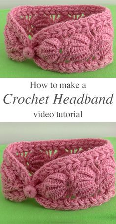 the crochet headband is shown in two different views, and has been made with