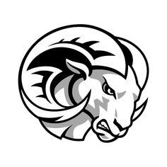 the head of an antelope is shown in this black and white logo design