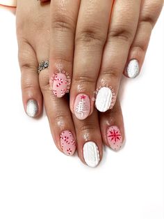 Pink Retro Christmas Nails, Disney Gingerbread Nails, Christmas Frenchies Nails, Simple Gingerbread Nails, Peppermint Christmas Nails, Candy Cane Nails Pink, Pink Peppermint Nails, Christmas Nails Sweater Pattern, Retro Christmas Nails