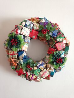 a wreath made out of many different types of presents