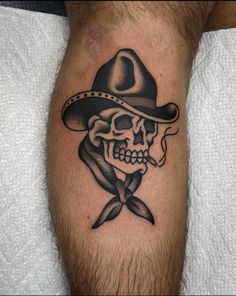 Men Tattoo Ideas American Traditional, American Traditional Cowboy Skull Tattoo, Texas Tattoo For Men Ideas, Cowboy Skeleton Tattoo Traditional, Skeleton Patchwork Tattoo, Cowboy Patchwork Tattoo, American Traditional Skeleton Tattoo, Cowboy Skull Tattoo Traditional, Trad Skull Tattoo