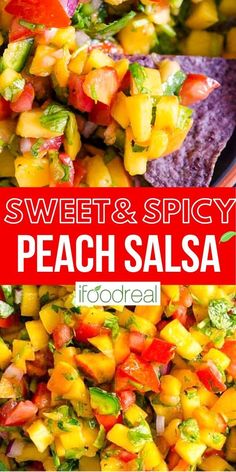 sweet and spicy peach salsa with tortilla chips