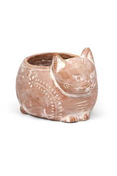 Crouching Cat Planter - Ten Thousand Villages Mexican Glassware, Cat Clay, Cat Pottery, Cat Planter, Happy Pig, Handmade Planter, Terracotta Planter, Ten Thousand, Clay Pot