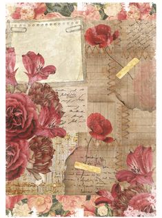 an altered collage with flowers and letters on it's side, including paper