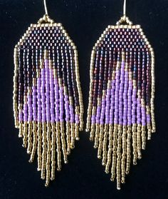 purple and gold beaded earrings with fringes