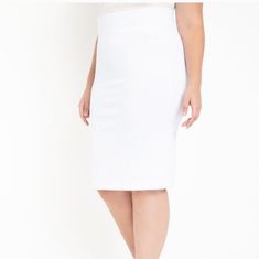 Eloquii Neoprene Pencil Skirt Size 22 New With Tags Color: White Invisible Zip-Up Slit In Back Inset Elastic In The Waistband Unlined Close-To-The-Body Fit Medium Stretch Knit, Scuba Fabrication 95% Polyester / 5% Spandex Skirt Length: 29" #1201654 #67 Column Skirt, Lace Pencil Skirt, Work Skirts, Straight Skirt, Black Sequins, Body Fit, Red Sweaters, Stripe Sweater, Dress Details