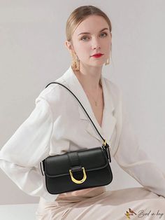 BirdinBag - Black PU Baguette Bag with Elegant Metal Decor Office Handheld Bags With Single Shoulder Strap, Office Handheld Bag With Single Shoulder Strap, Office Single Shoulder Strap Handheld Bags, Rectangular Shoulder Bag With Single Strap For Office, Black Box Bag With Single Shoulder Strap For Office, Office Handheld Baguette Bag With Single Shoulder Strap, Black Baguette Shoulder Bag With Single Strap, Black Handheld Baguette Bag With Removable Pouch, Black Baguette Bag With Single Shoulder Strap