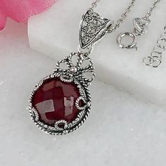 Ruby Silver Pendant Necklace 925 Sterling Genuine Red Ruby - Etsy Bosnia and Herzegovina Real Ruby Rings, Dnd Oc, Filigree Pendant Necklace, Character Clothing, Ruby Birthstone, Filigree Necklaces, Matching Ring, Ruby Pendant, Filigree Pendant