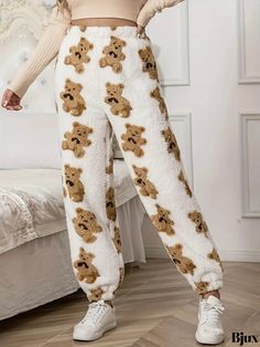 Bjux - Premium Plus Size Sleepwear Bottoms for Women - Stylish Cartoon Bear Patterned Flannel Joggers for Warm and Cozy Home Wear Cheap Character Print Loungewear Bottoms, Casual Cartoon Print Sleepwear For Winter, Casual Sleep Bottoms With Cartoon Print, Playful Character Print Loungewear Bottoms, Winter Sleepwear With Character Print Long Sleeves, Bottoms For Women, Plus Size Sleepwear, Home Wear, Cartoon Bear