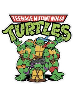 the teenage mutant ninja turtles sticker is shown in front of a gray background with red lettering