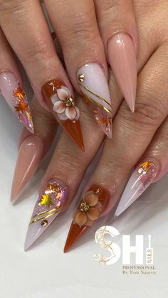 Fall Products, Acrylic Nails Almond Shape, Grey Acrylic Nails, Nails Yellow, Pink Gel Nails, Fancy Nails Designs, Nails Design With Rhinestones, Stiletto Nails Designs, Fall Acrylic Nails