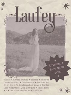 the front cover of laufy magazine, featuring a woman in a long white dress