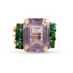 14k yellow gold estate amethyst and emerald statement ring size 6.5 Luxury 14k Gold Emerald Ring Rectangular Shape, Luxury 14k Gold Rectangular Emerald Ring, Luxury 14k Gold Emerald Ring With Rectangular Shape, Green Emerald-cut Amethyst Ring For Wedding, Wedding Emerald Cut Green Amethyst Ring, Wedding Green Emerald-cut Amethyst Ring, Wedding Green Emerald Cut Amethyst Ring, Emerald Cut Amethyst Ring With Gemstone Accents, Emerald Cut Amethyst Ring In Yellow Gold