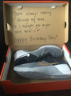 a pair of shoes in a box that says happy birthday to you through my mind, so i thought you might need these