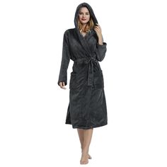 PRICES MAY VARY. ❤Soft Material: the most comfortable lounging robes for women. Made using super soft velour knit fabric, this luxury womens plush bathrobe feels great against the skin, is perfect for keeping you toasty on chilly nights, and is a comfy addition to your lounge wear or house coat. ❤Hooded Styles: Fashion hooded design style, which can bring you warmth in a few minutes, protecting your ears, neck and head on a cold winter night. Enjoy the comfort of this womens plush robe every day Sleepwear Women Pajamas, Plush Robe, Fleece Robe, Long House, Soft Robes, House Coat, Satin Set, Hooded Robe, Matching Sweaters