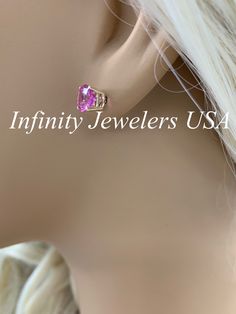 "These earrings are round cut lab created pink sapphire solitaire earrings with friction backs made with solid 14k yellow gold item #6434 -Approximate total carat weight: 2.00ctw -Center Stone Size: 6.5mm approx. 1.00ct each diamond equivalent -Gem Type: lab created pink sapphire -Stone Shape: round extra facets -Stone Clarity: VS2 -Stone Color: pink -Hardness: 9 -Metal Type and Purity: 14k yellow gold -Setting: 4 prong basket style -Backing: friction back (earring backs are subject to change du Pink Heart Cut Earrings For Formal Occasions, Formal Pink Heart-cut Earrings, Formal Pink Heart Cut Earrings, Pink 14k Gold Round Cut Jewelry, Valentine's Day Round Cut Prong Set Earrings, Pink Heart Cut Jewelry With Prong Setting, Pink Oval Earrings With Prong Setting, Pink 14k Gold Jewelry For Anniversary, Gia Certified Pink Fine Jewelry Earrings