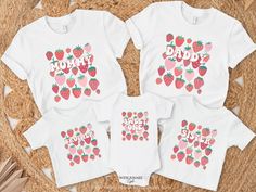 Introducing our super cute strawberry theme birthday t-shirts, for a boy or girls' berry sweet theme party. These shirts are high quality and made with 100% soft ringspun cotton for very comfortable wear.   HOW TO ORDER 1. Select the color and size/name from the drop-down menu and add it to the cart 2. Repeat the process if you want to order more shirts 3. If you want a custom shirt, please select that from the menu and add the name to the personalization box NB: We have multiple options for Mom Casual Birthday T-shirt With Strawberry Print, Cute Strawberry Print Top For Birthday, Berry First Birthday Outfit, Strawberry Theme Birthday, Strawberry 1st Birthday, Strawberry Theme, Matching Family T Shirts, Berry First Birthday, Strawberry Shirt