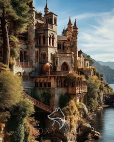 an old castle on the edge of a body of water